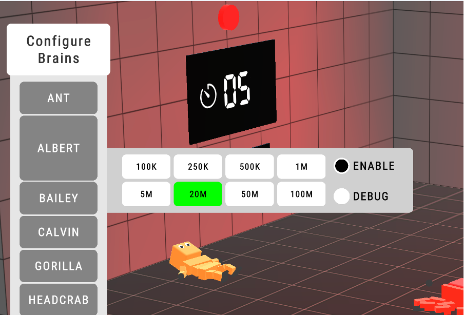 AI Warehouse brain configuration screen showing the range from 100k to 100m with 20m selected
